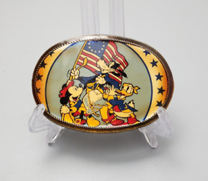 Vintage 1970's Disney Mickey Mouse/Goofy/Donald Duck Patriotic Belt Buckle Rare