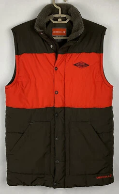Merrell Opti-Warm Mens Quilted Puffer Vest Jacket Small S Brown/Orange Poly EUC - Image 1 of 4