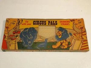 Vintage Box of 1940/50s Circus Pals Straws Sanita Paper Products Brooklyn, NY - Picture 1 of 4