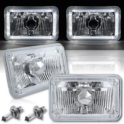 4X6" Blanco LED Halo Ojo de Ángel Halógeno H4 Faro Cristal Transparente Faros Bombillas Foto 1 de 4