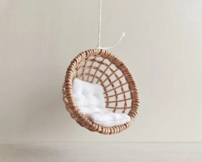 1:12 dollhouse miniature wicker hanging chair with pillow. Handmade - Image 1 of 4