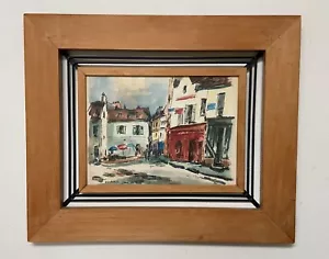 Vintage Framed Mid Century Watercolor Julian Duriez Place du Tertre Montmartre F - Picture 1 of 4