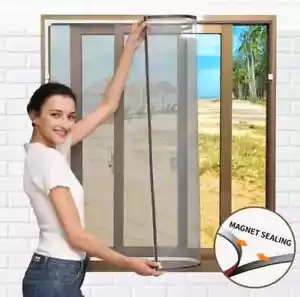 Adjustable DIY Magnetic Window Screen Color Gray Max Size 47x51 inch - Picture 1 of 8