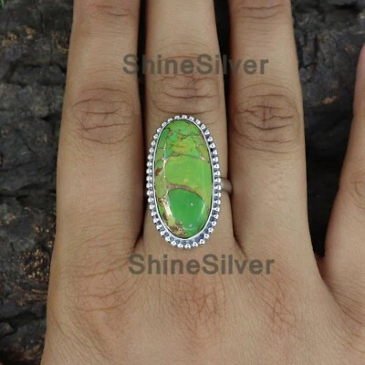 Anillo llamativo verde cobre turquesa plata esterlina 925 maciza talla 7 EE. UU. JN02 Foto 1 de 4