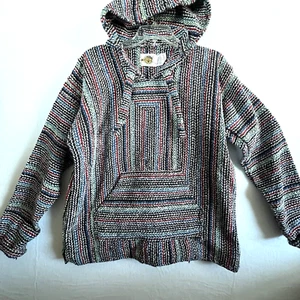 Earth Ragz Sweater Men S Hoodie Mexican Rug Baja Hippie Pullover Colorful Hooded - Picture 1 of 7