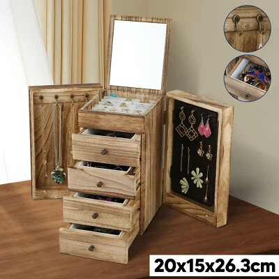 5 Layer Wooden Jewelry Organizer Box Necklace Earring Display Holder Large Case - image 1 of 4