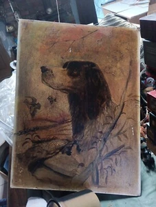 Original Vintage Hound Dog Oil Painting 24 X 18" Inches - Picture 1 of 1