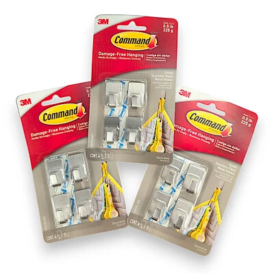 3M Command Stainless Steel Metal Small Hook 0.5lb 4 Pack X3 - Image 1 of 3