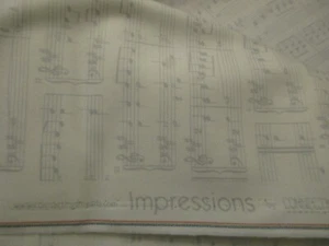 1 Yard New Cotton Fabric Gray on White Music Notes Impressions - Picture 1 of 3