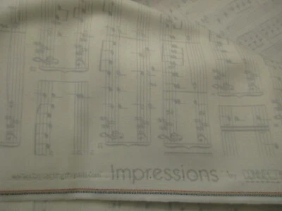 1 Yard New Cotton Fabric Gray on White Music Notes  Impressions - Image 1 of 3
