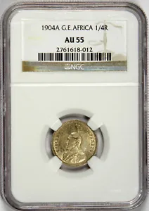 1904-A GERMAN EAST AFRICA 1/4 RUPEE ~ NGC AU55 ~ PRICED RIGHT! - Picture 1 of 4