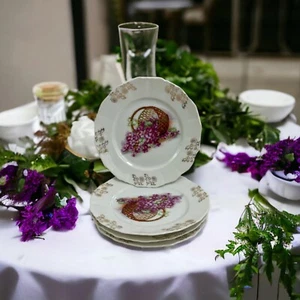 Antique JSV Germany Porcelain Dessert plate Set of 4 Basket of Violets - Picture 1 of 7