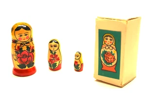 3x bambole per nido matryoshka russe vintage 3"" con scatola portaoggetti vintage - Foto 1 di 7