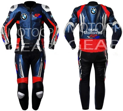 BMW Hommes Moto Combinaison Cuir Moto Veste Pantalon Racer Armour protection CE - Photo 1/3