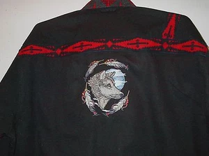 MOON WOLF EMBROIDERED SHIRT (NATIVE AMERICAN LOOKING) - Picture 1 of 3