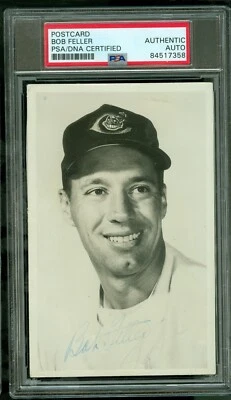 Bob Feller Vintage Indians Rowe Photo Postcard PSA/DNA Encased Light Autograph - Image 1 of 2