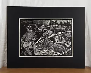 Vintage Linolschnitt, Fischer, europäische Bildende Kunst, einzigartig - Bild 1 von 11
