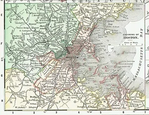 Mapas antiguos de Massachusetts de 2 colores de 1895 con inserto de Boston y Vermont - Imagen 1 de 3