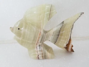 Hand Carved Heavy Beige Marble Angel Fish Figurine 5 1/2" x 4 1/2" - Picture 1 of 8