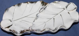 Vintage Ceramic Leaf Ashtray Ring Catcher MCM Ivory w/ Gold Trim 6"x3"x1" - Picture 1 of 11