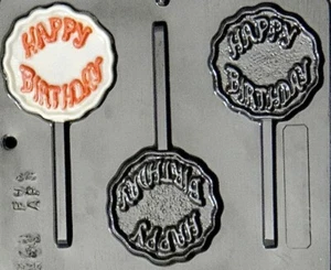 HAPPY BIRTHDAY CHOCOLATE LOLLIPOP MOULD 3 CAVITY - Picture 1 of 1