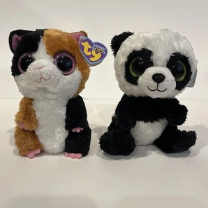 TY Beanie Boos SOLID EYES Purple Tag, Bamboo (2012) + Nibbles (2011), Retired - Picture 1 of 22