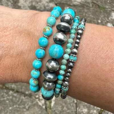 Genuine 8mm Kingman Arizona Blue Green Modern Southwestern Turquoise Bracelet - Image 1 of 4