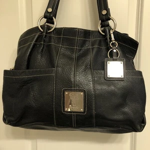 TIGNANELLO Black Dual Strap PEBBLED LEATHER Hobo TOTE Shoulder M/Lg - Picture 1 of 11