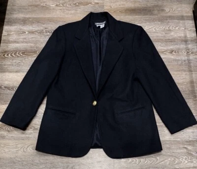 Vintage Savannah Pure Wool 1 Button Structured Blazer in Black Womens 10 - Image 1 of 4