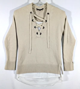 Simply Vera Vera Wang Women's Sweater Beige Mock Layer Lace Up Size X-Small - Picture 1 of 16