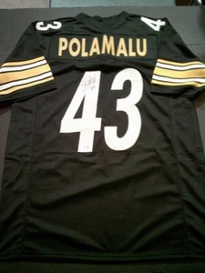 Troy Polamalu Signed Autographed Pittsburgh Steelers Black Custom Jersey XL - Picture 1 of 3