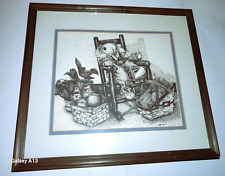 Rabbit in Chair Baskets Ltd 23/1000 VTG Signed Kimberly Lattimer 1994 Framed Art