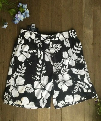 Sonoma Life Style Men's swim Trunks Size XL 38W Black & White Floral Hawaiian - Imagem 1 de 4