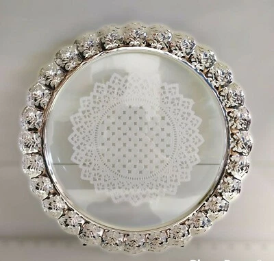 Vassoio Piatto Torta Argento E Vetro Con Pizzo  - Immagine 1 di 4