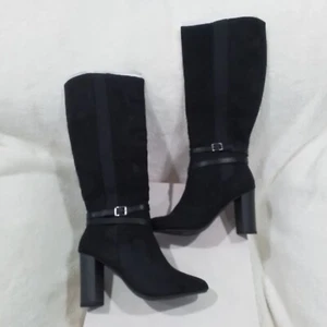 Size 7.5 Women's Lauren Conrad Haworthia Black Zip Up Block Heel Boots - Picture 1 of 7