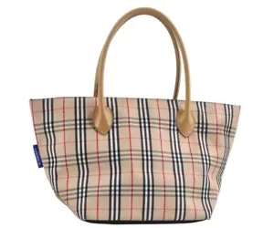 Authentic BURBERRY BLUE LABEL Check Shoulder Hand Bag Canvas Leather Beige 2904M - Picture 1 of 10