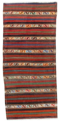 Alfombra oriental corredor de lana tradicional hecha a mano vintage Kilim plana 4x10 Foto 1 de 4