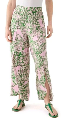 Pantalones boho florales Philosophy para mujer talla L con abertura frontal elásticos rosa verde Foto 1 de 4