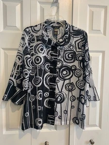 Ali Miles Black & White Top 3/4 Slvs Sz M Geometric Pattern Artsy Art To Wear - Picture 1 of 13