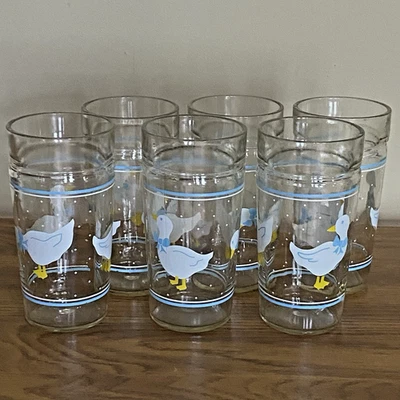 Juego de 6 vasos vintage Libbey Country Goose Duck cinta lazo azul años 80 Foto 1 de 4