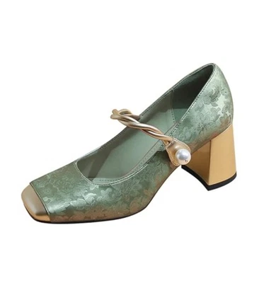 Женщин 7 ретро квадратный носок с ремешками неглубокий блок высокий каблук сандалии туфли Mary Jane - Изображение 1 из 4