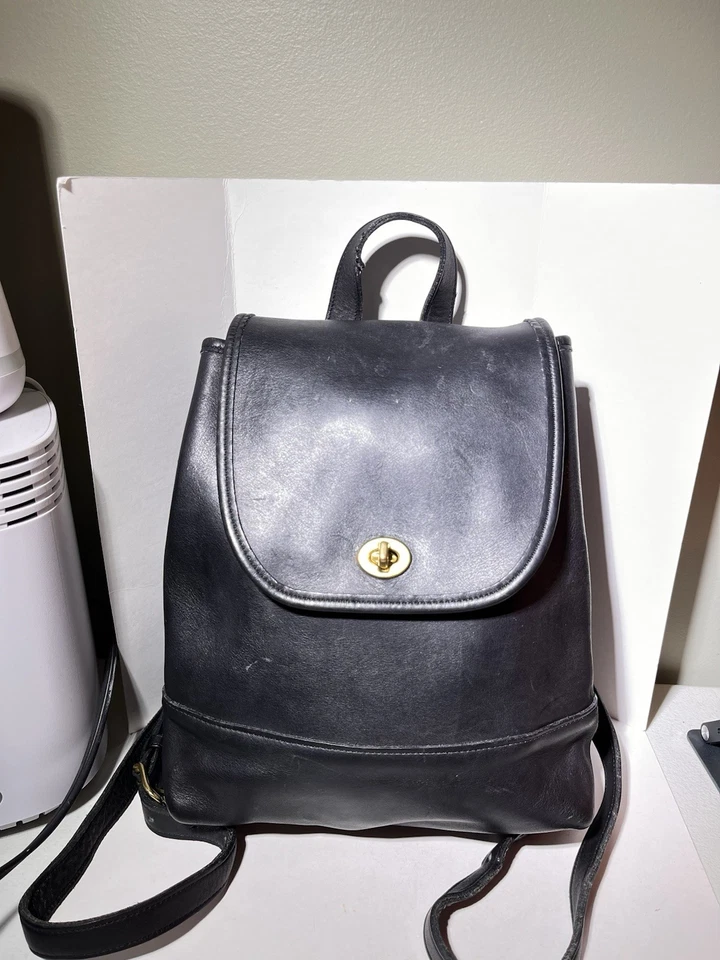 Mini mochila bolso vintage COACH de cuero negro con cordón 9960 EE. UU. Y2K Foto 1 de 4