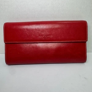 Kate Spade New York Vintage Red Leather TriFold Snap Wallet Organizer Clutch - Picture 1 of 16