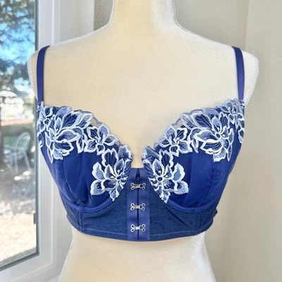 NWT Adore Me Floral Lace Bralette Hook Eye Closure Blue Intimates 36C Night Out - Image 1 of 4