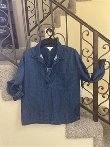 Camicia Time & Tru taglia XL blu denim pullover cappotto stile lavoro LS WT2 nuova con etichette - Foto 1 di 7