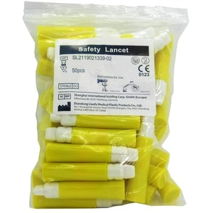21g Safety Blood Lancets, 50 Count, 21 Gauge 2.2mm Depth Yellow, Single-Use, ... - Picture 1 of 6