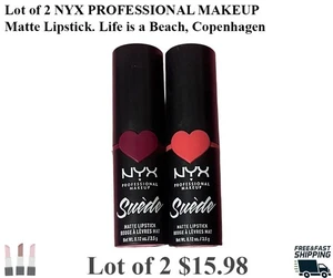 Lot Of 2 NYX PROFESSIONAL MAKEUP Matte Lipstick. Life Is A Beach, Copenhagen - Picture 1 of 3