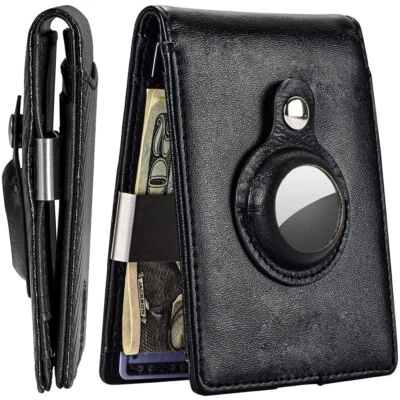 Hombres RFID Airtag Cartera con Clip para Dinero Cuero Billetera Tarjeta de Crédito Air Tag Estuche Foto 1 de 4