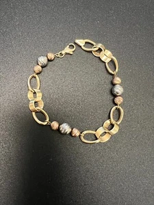 Solid 14K Gold Tri-Color Unique Link 7.5" Bracelet 10.5g - Picture 1 of 4