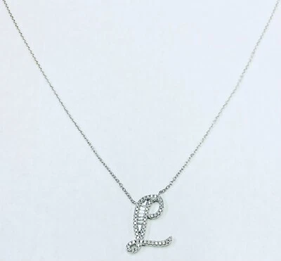 Collar HSN Absolute Sterling Baguette y Circonita Cúbica Redonda Inicial "L" Foto 1 de 4